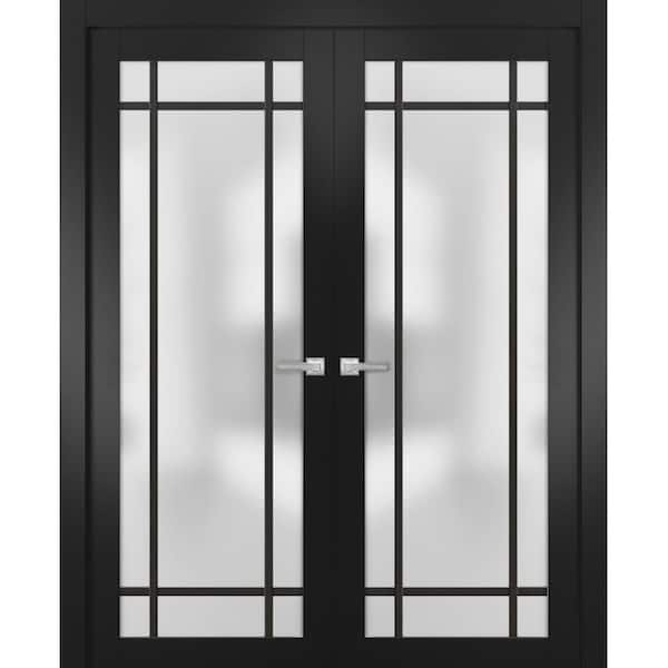 64 in. x 96 in. 2 Panel Black Matte Finished Solid Wood Sliding Door with Hardware