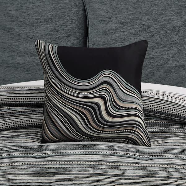 Prairie Black Polyester Stripe 18" Square Decorative Throw Pillow 18 In. L X 18 In. W