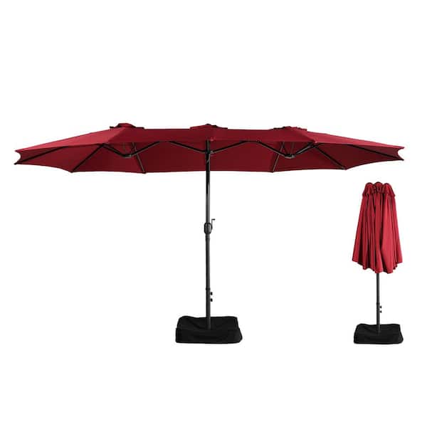 Clihome 15 ft. Steel Patio Umbrella in Red, with Base and Sandbags, Weather-Resistant
