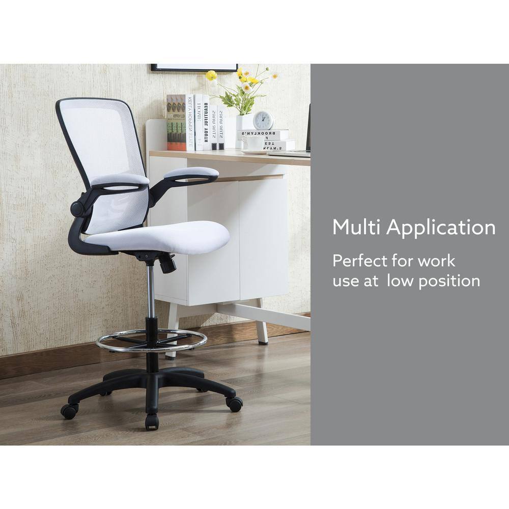 White High Desk Ergonomic Drafting Tall Office Chair for Standing Desk with Flip-Up Arms, Breathable Mesh - Thumbnail 4