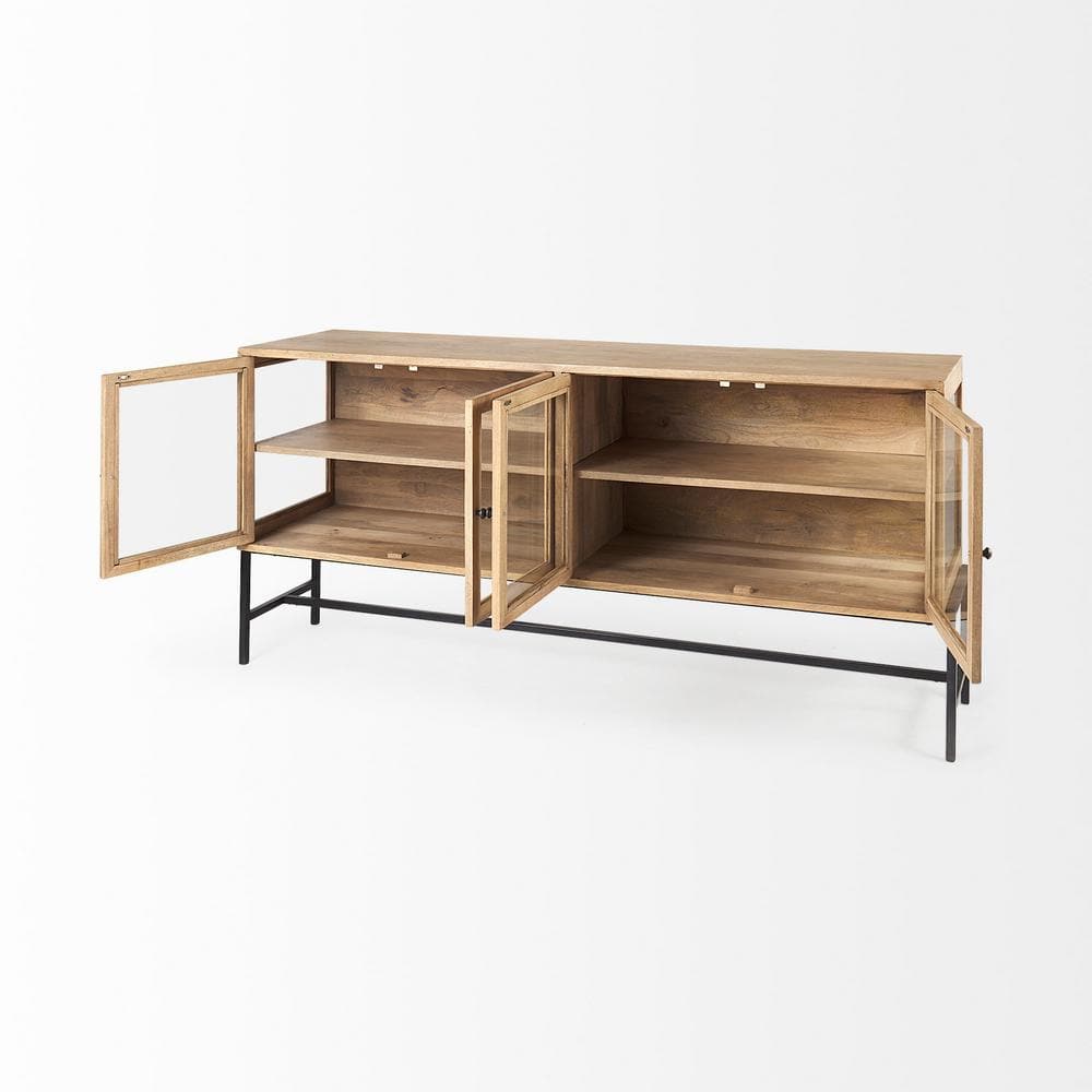 Arelius 70'' Light Brown Mango Wood Sideboard with Black Metal Base
