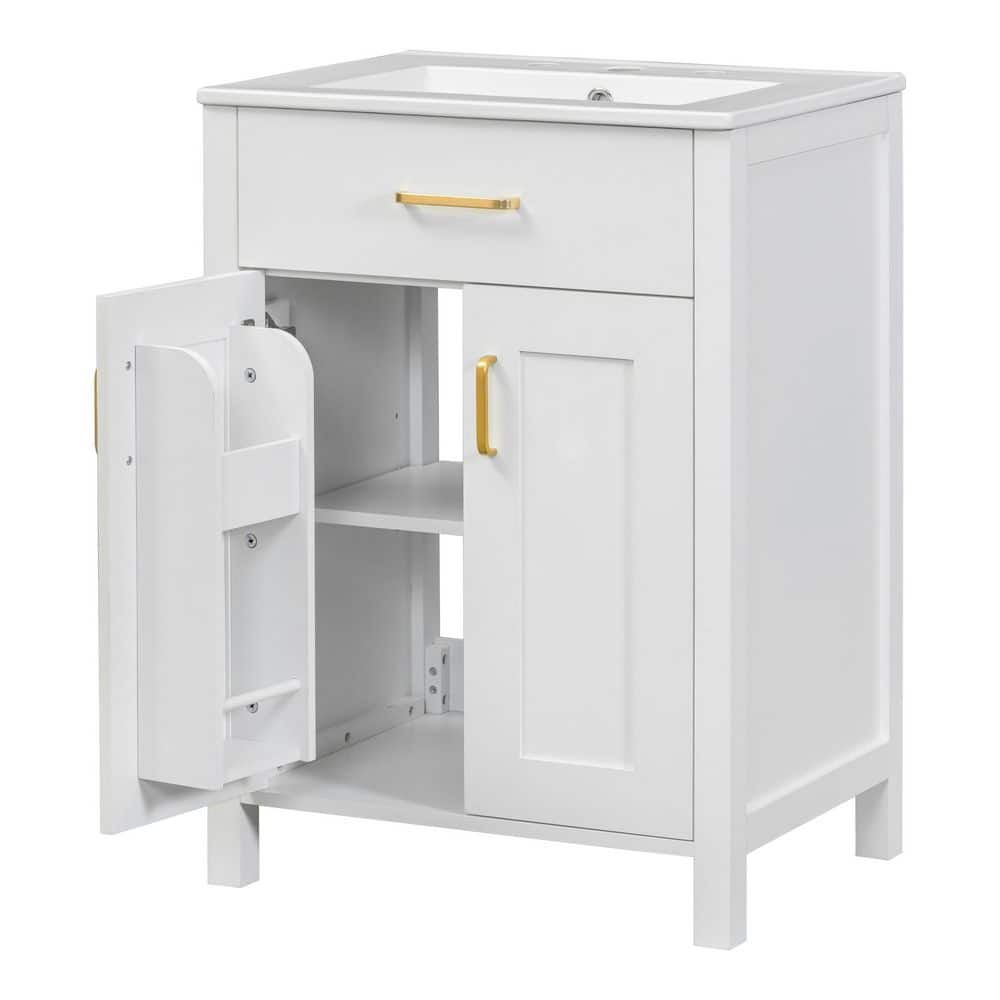 Tenleaf 24.20 in. W Single Sink Freestanding White Bath Vanity
