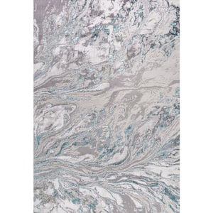 Swirl Marbled Abstract Gray/Turquoise 4 ft. x 6 ft. Area Rug