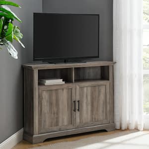 44 in. Grey Wash Composite Corner TV Stand Fits TVs Up to 48 in. with Storage Doors