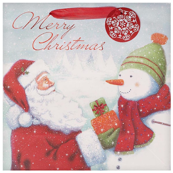 Amscan 12 in. x 12 in. x 5 in. Traditional Santa Hot Stamped Bags (11-Pack)