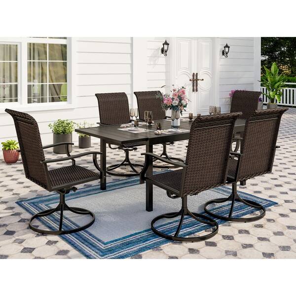 7 Piece Patio Outdoor Dining Set, Outdoor Wicker Dining Sets With Swivel Chairs