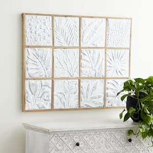 43 in. x 32 in. Metal Gray Tropical Leaf Wall Decor with Wood Frames