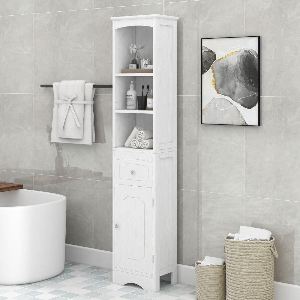 13 in. W x 9 in. D x 67 in. H White Wood Linen Cabinet