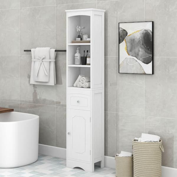 13 in. W x 9 in. D x 67 in. H White Wood Linen Cabinet