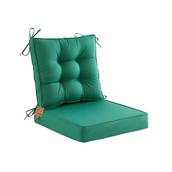 BLISSWALK Outdoor Deep Seat Cushions Set With Tie, Extra Thick Seat:24"Lx24"Wx4"H, Tufted Low Back 22"Lx24"Wx6"H, Hunter Green