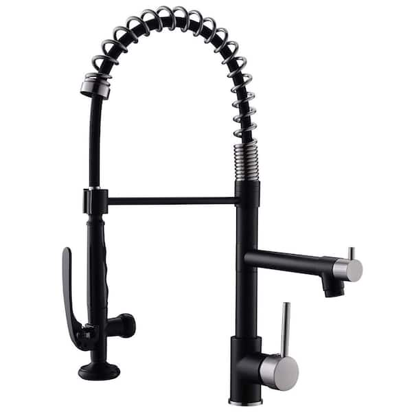 Aosspy Double-Handle Pull-Down Sprayer Kitchen Faucet in Matte Black and Brushed Nickel