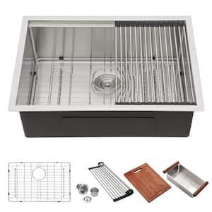 16 Guage Stainless Steel 28 in. Single Bowl Undermount Workstation Kitchen Sink with All Accessories