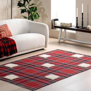 Leena High-Low Checkered Plaid Red 5 ft. x 8 ft. Area Rug