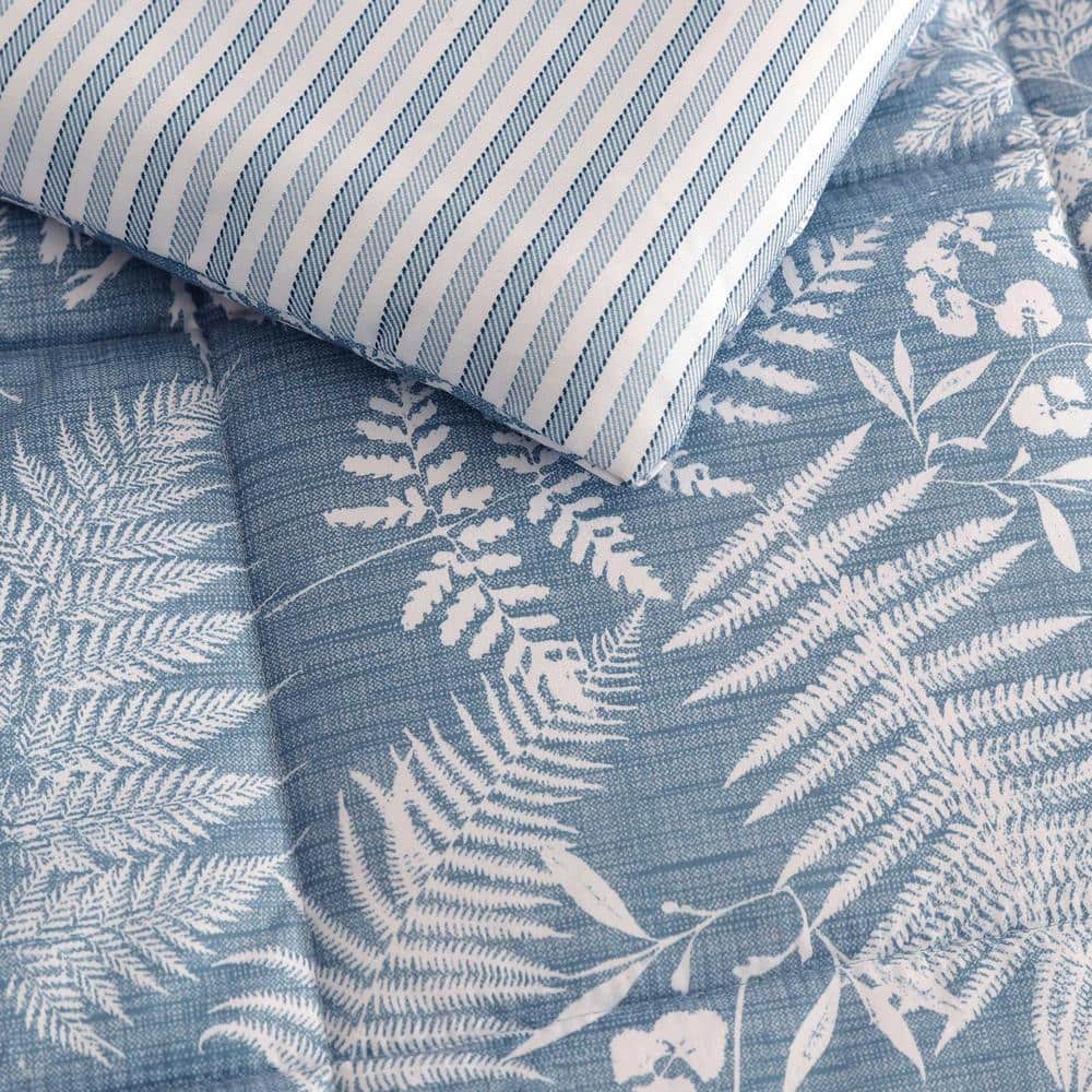 Twin Blue Microfiber Reversible Bedspread Set