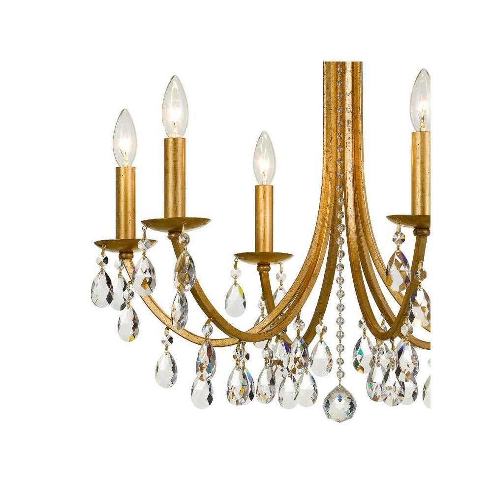 Antique Gold 6-Light Crystal Chandelier with Hand Cut Crystals