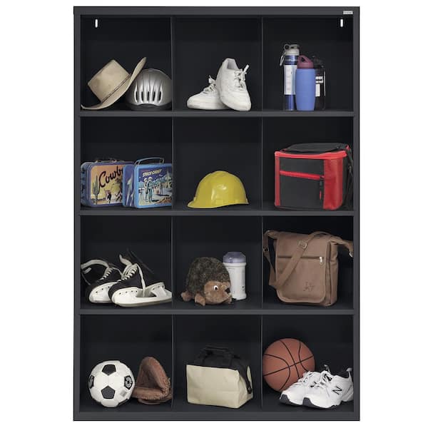 Steel 12-Cube Organizer in Black (66 in. H x 46 in. W x 18 in. D)