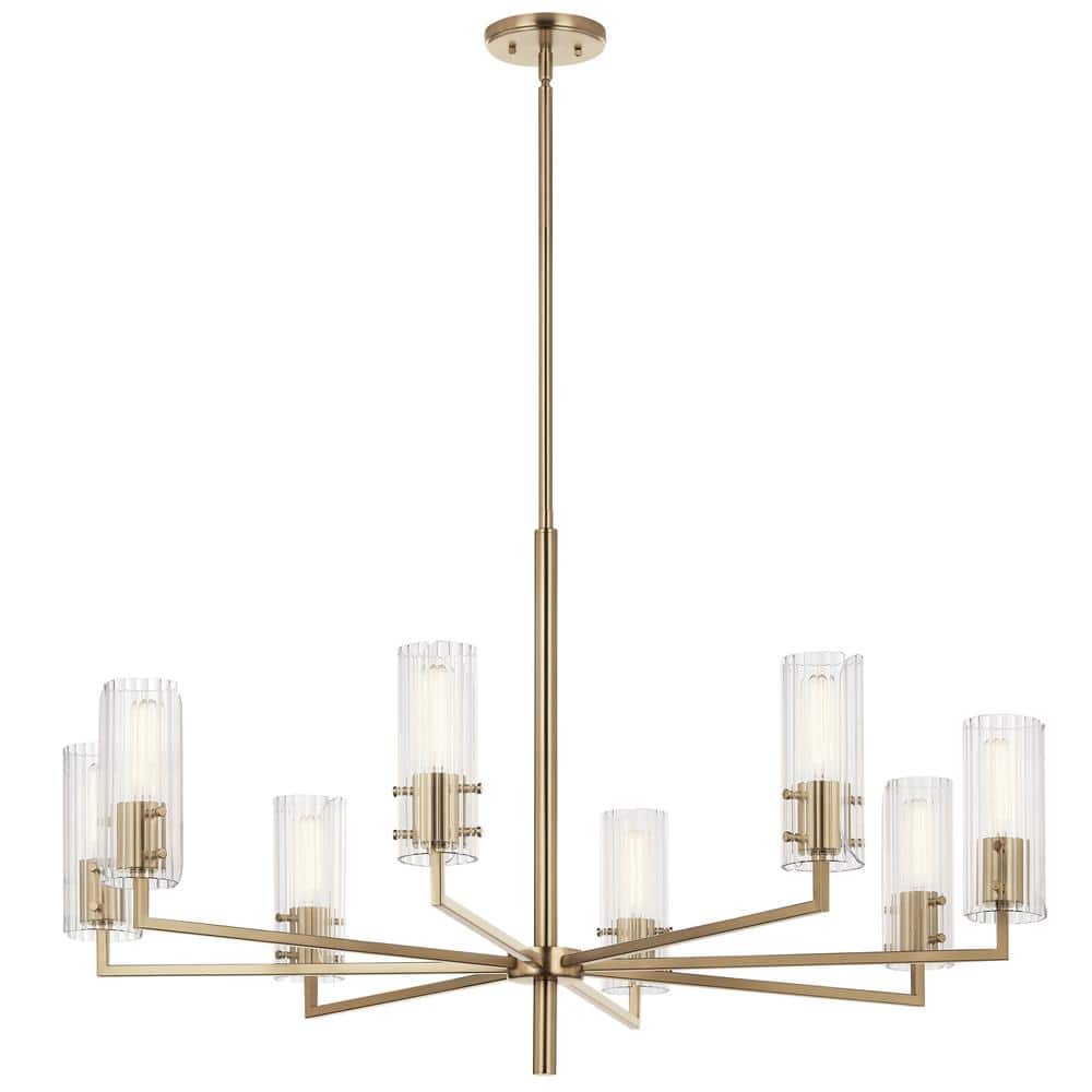 Champagne Bronze 8-Light Chandelier with Clear Fluted Glass Shades