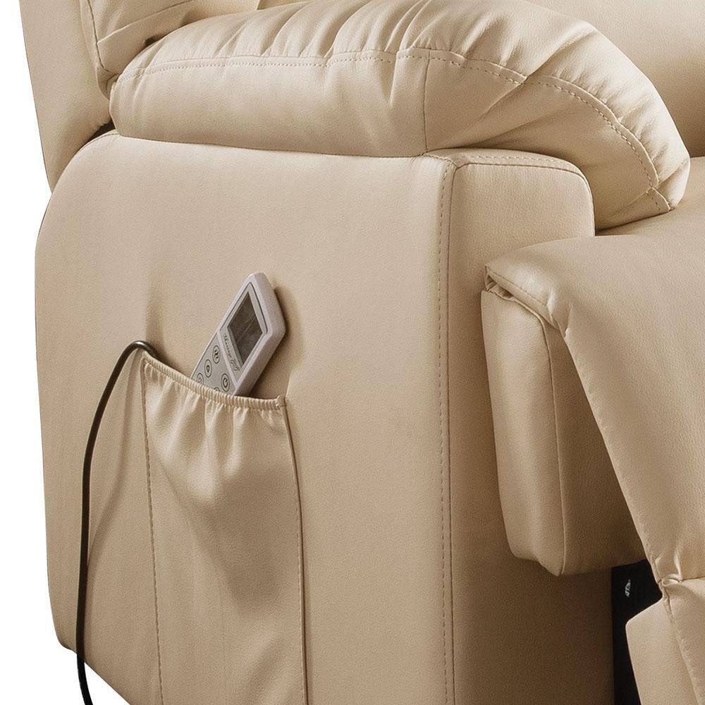 Luxurious Beige Faux Leather Massage Recliner with Power Lift