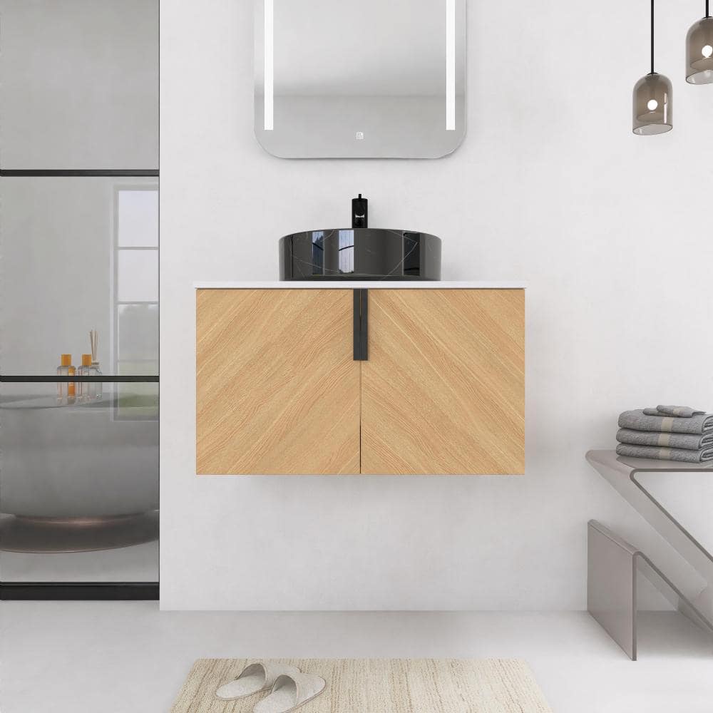 30 in. Single Floating Oak Bath Vanity with Ceramic Top and Artificial Stone Slab Unassembled price history on PriceWatchPro