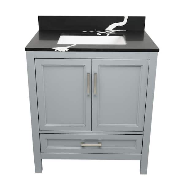 Ella Nevado 31 in. W x 22 in. D x 36 in. H Bath Vanity in Gray with Quartz Stone Calacatta Black Top with White Basin