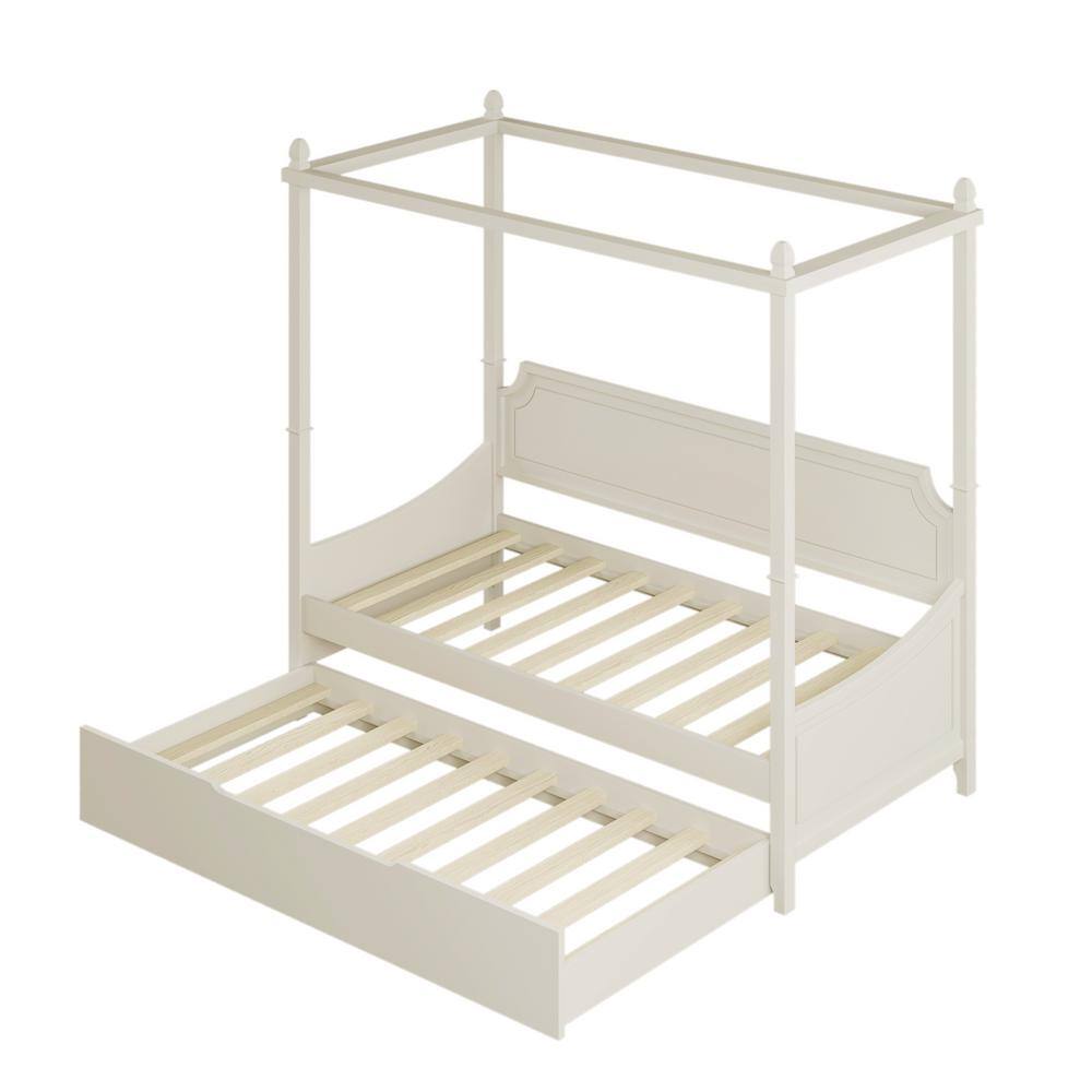 Harper & Bright Designs Milky White Solid Rubber Wood Twin Size Canopy