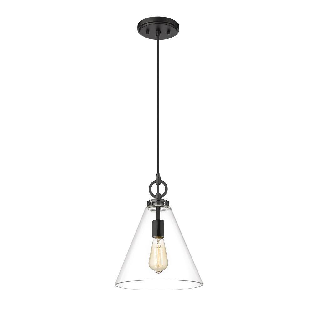 Harper Matte Black Glass Pendant Light with Conical Shade