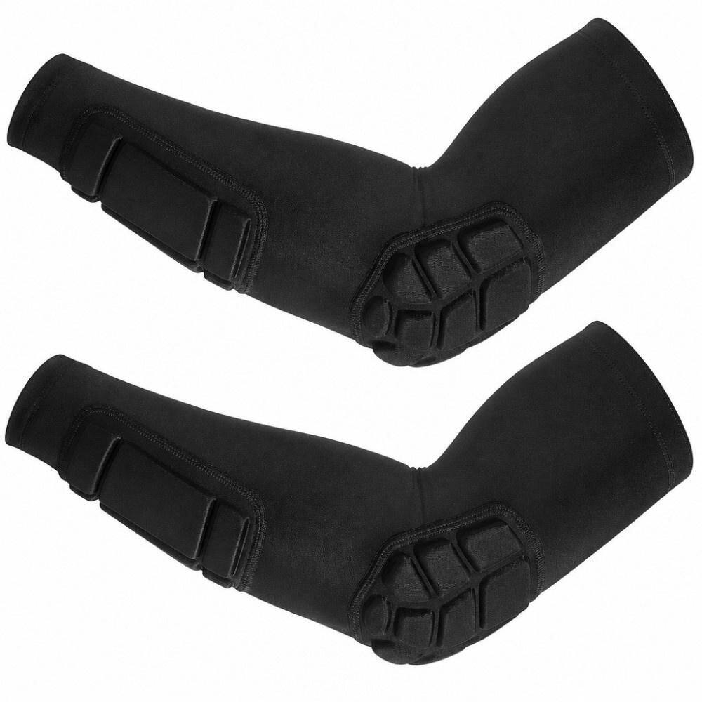 Brace Padded Elbow Forearm Arm Compression Sleeves, Kids Sports Protective Gear, Shock Absorbing, Black, Large Sizes