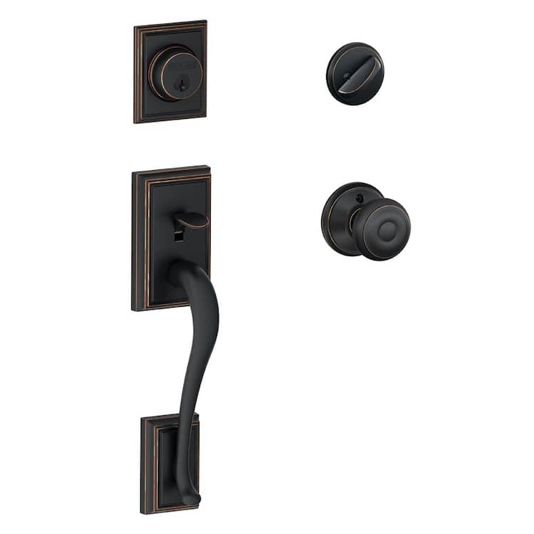 Schlage Addison Aged Bronze Single Cylinder Door Handleset with Georgian Knob