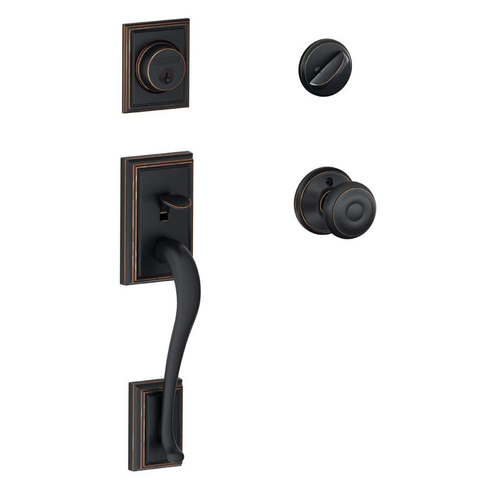 Schlage Addison Aged Bronze Single Cylinder Door Handleset with Georgian Knob F60 V ADD 716 GEO Sansujyuku sansujyuku.com