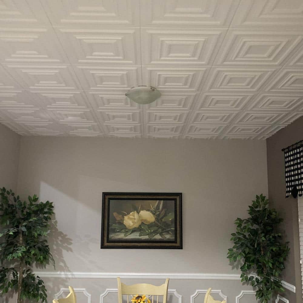 Plain White Polystyrene Coffered Ceiling Tile Set