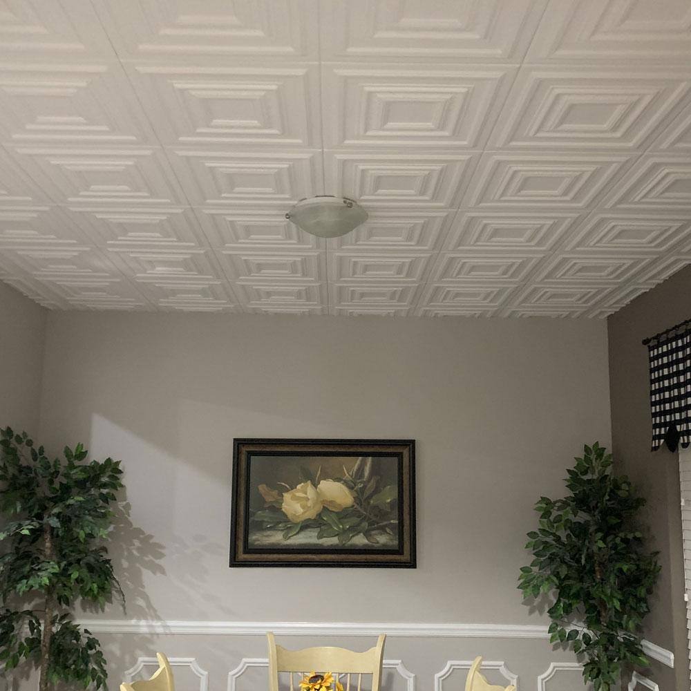 Plain White Faux Tin Glue-up Ceiling Tile, 2 x 2 ft