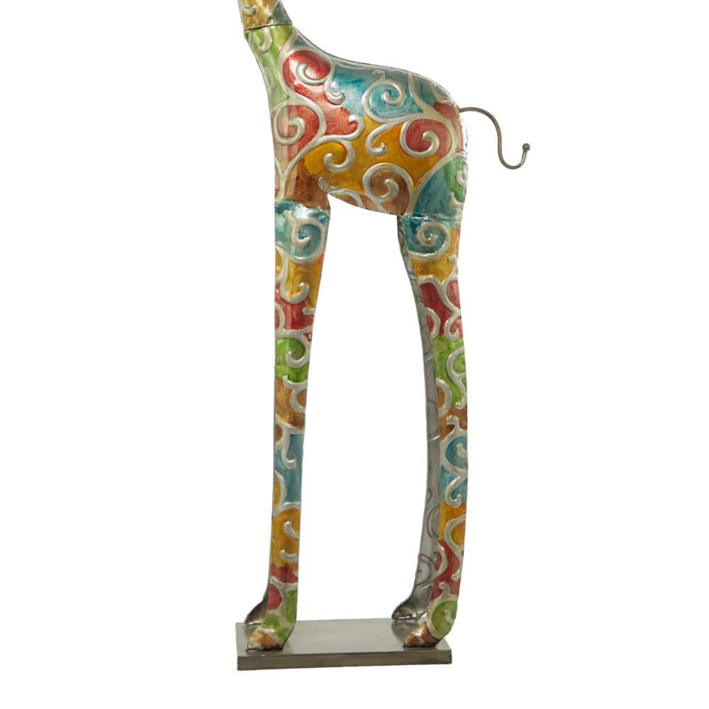 Extra Large Multicolor Metal Giraffe Sculpture with Embossed Detailing