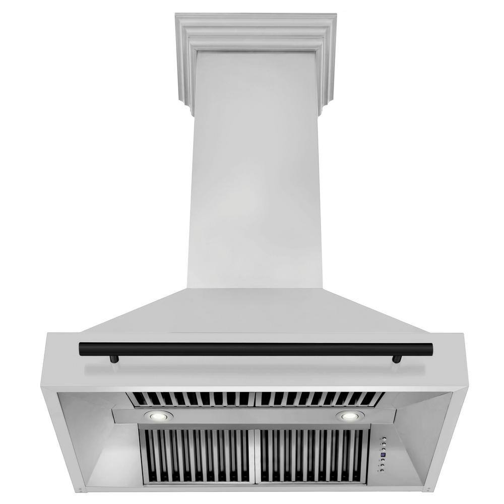 36 Inch Stainless Steel Wall Mounted Range Hood with Matte Black Handle