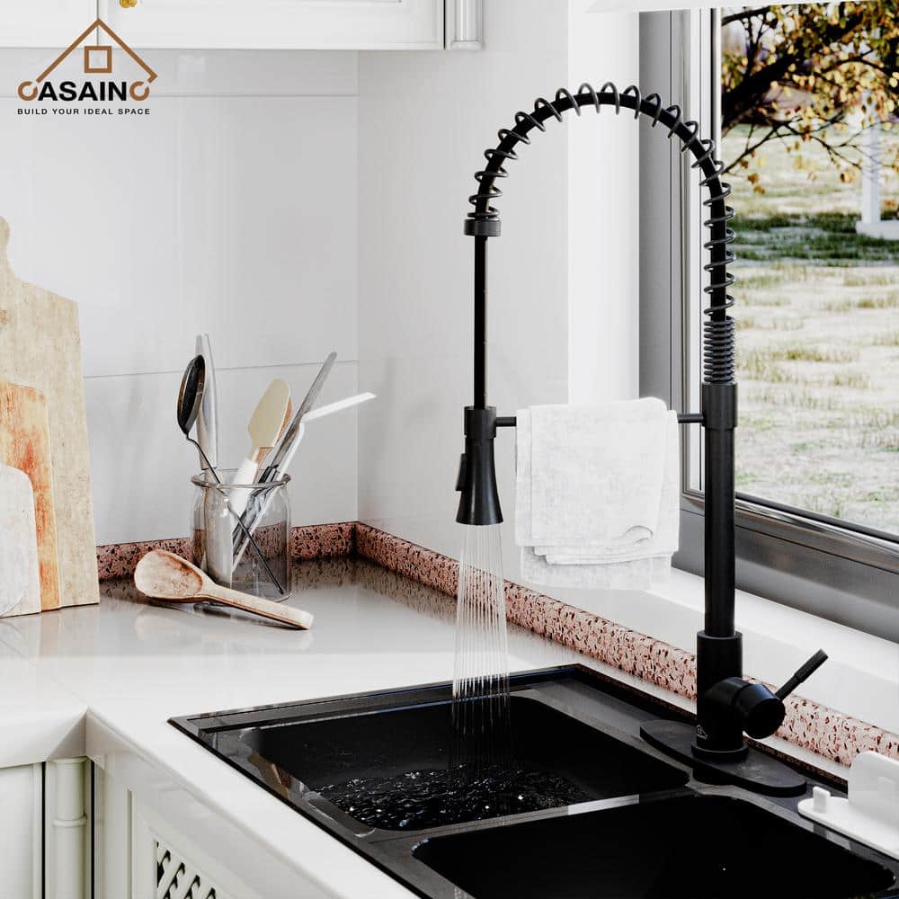 Matte Black Pull-Down Kitchen Faucet with Dual-Function Spray Head