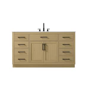 60 in. Single Sink Honey Brown Bath Vanity with White Engineered Marble Top
