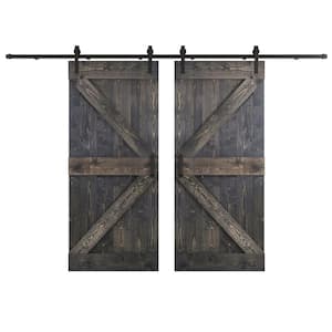 K Series 76 in. x 84 in. Carbon Gray DIY Knotty Wood Double Sliding Barn Door with Hardware Kit