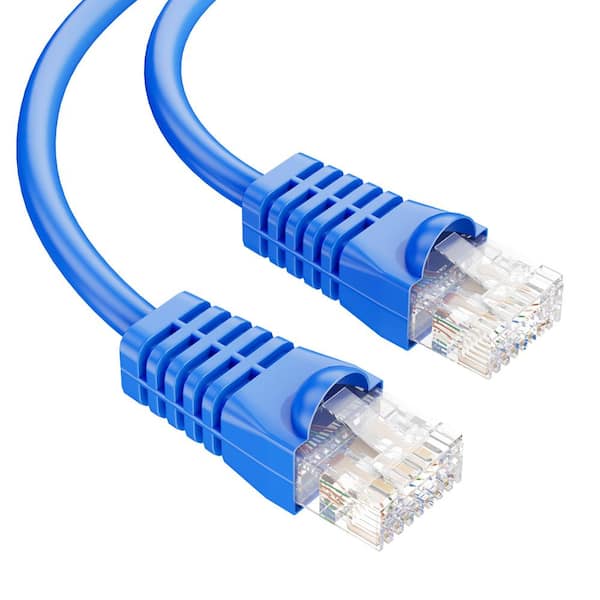 Syston Cable Technology 20 ft. Blue CMP Cat 5e 350 MHz 24 AWG Solid Bare Copper Ethernet Network Cable Data Wire - RJ45 Plug Flame Retardant