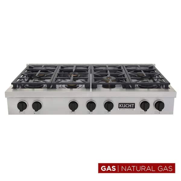 Professional 48 in. Natural Gas Range Top in Stainless Steel and Tuxedo Black Knobs with 7 Burners