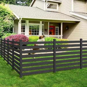 Ares 38 in. x 46 in. Black Garden Fence W/Post & No-Dig Steel Cone Anchor Recycled Plastic Privacy Fence Panel (2-Pack)