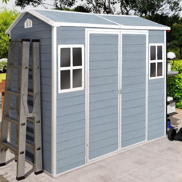 8 x 4 ft. Resin Plastic Outdoor Storage Shed with Windows and Double Door and Floor for Gargen,Patio,Grey (30 sq. ft.)