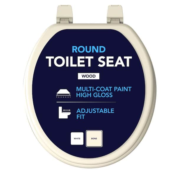 Round Toilet Seat with Adjustable Hinges in Bone Molded Wood, Standard Size Fit