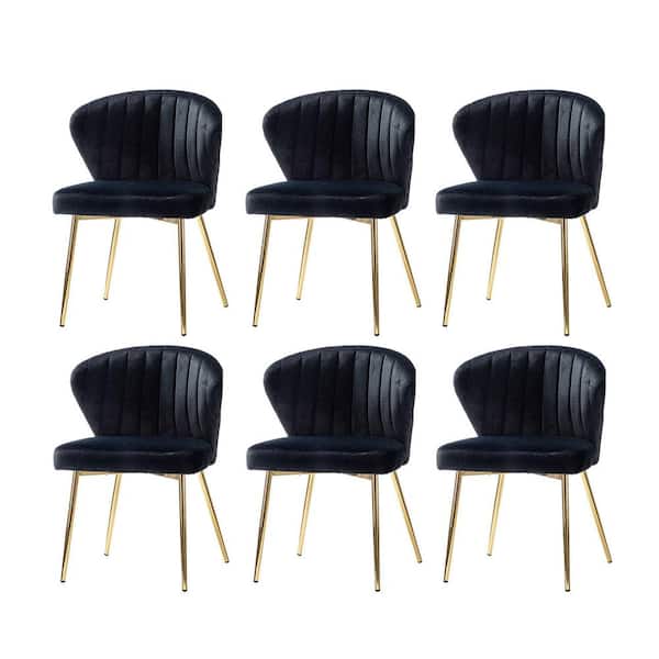 JAYDEN CREATION Olinto Black Side Chair with Metal Legs Set of 6