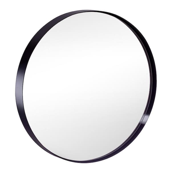 ANDY STAR 30 in W x 1 in. H Round Mirror with Stainless Steel Black Metal Frame