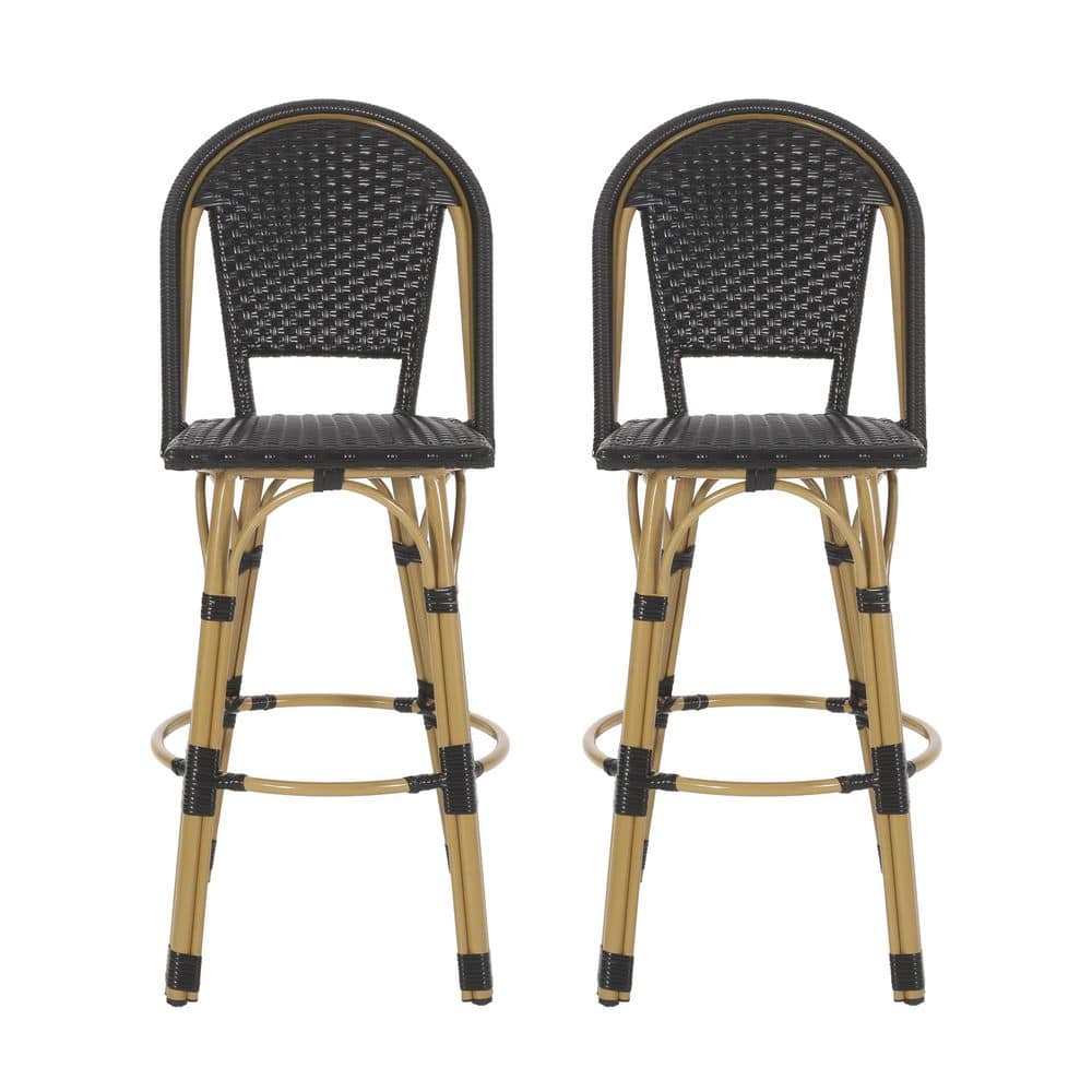 Noble House Cortina Black Wicker and Aluminum Outdoor Bar Stool (2Pack