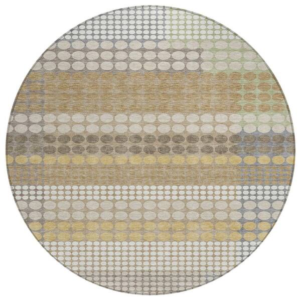 Chantille Machine Washable Indoor/Outdoor Abstract ACN2445 Beige 8 ft. x 8 ft. Round Rug
