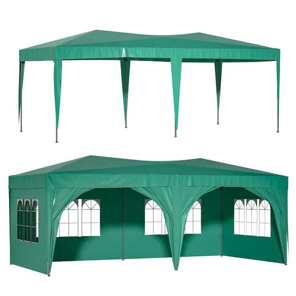 Wiilayok 10 ft. x 20 ft. Green Pop Up Canopy Tent with 6 Removable Sidewalls and 4 Windows