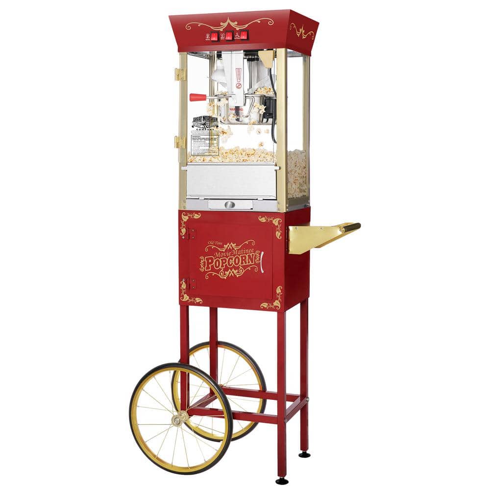Matinee Movie 8 oz. Antique Red Popcorn Machine with Cart