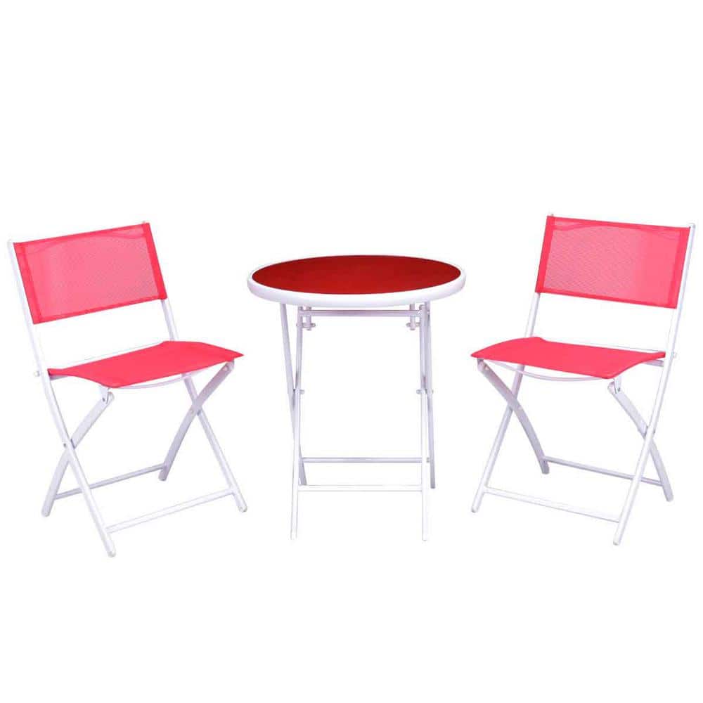 3-Piece Metal Folding Round Outdoor Bistro Set Patio Table Chairs Furniture