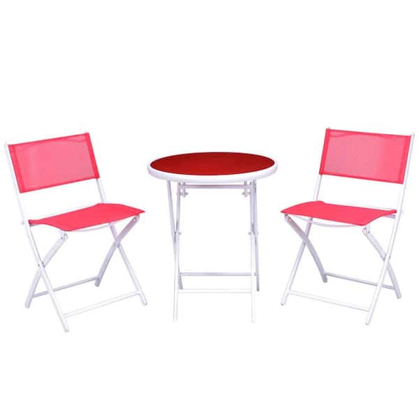 Unbranded 3-Piece Metal Folding Round Outdoor Bistro Set Patio Table Chairs Furniture