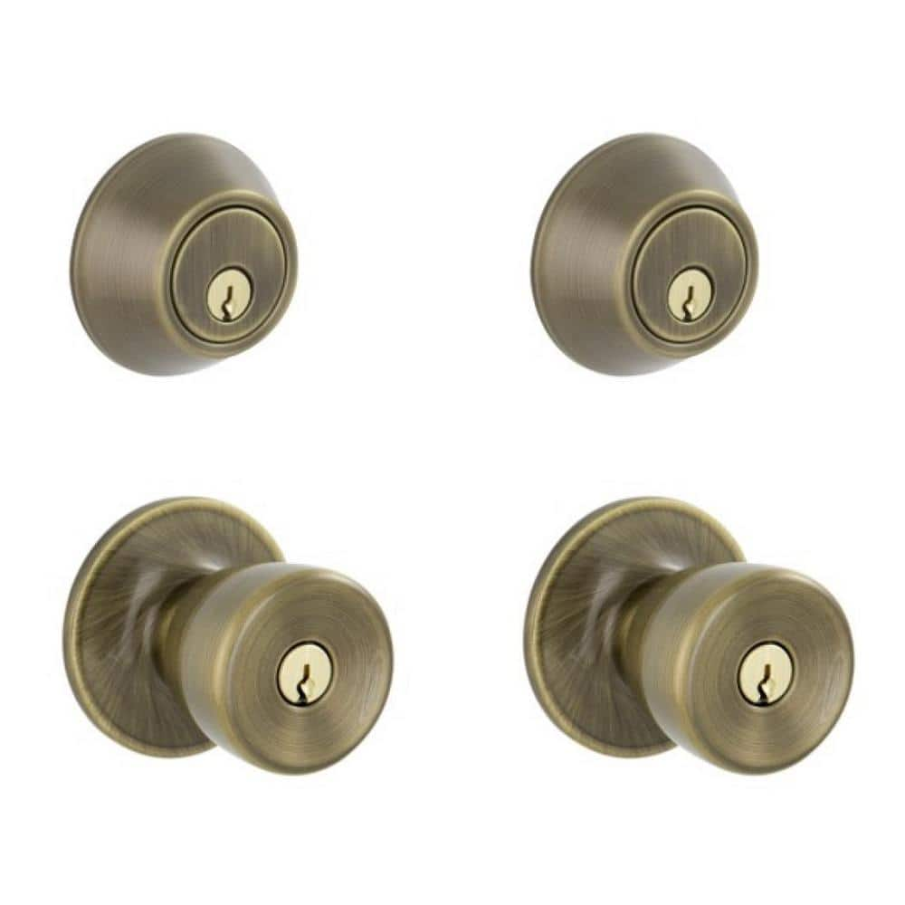 ESSENTIALS By Schlage Brill Antique Brass Single Cylinder Deadbolt And ...